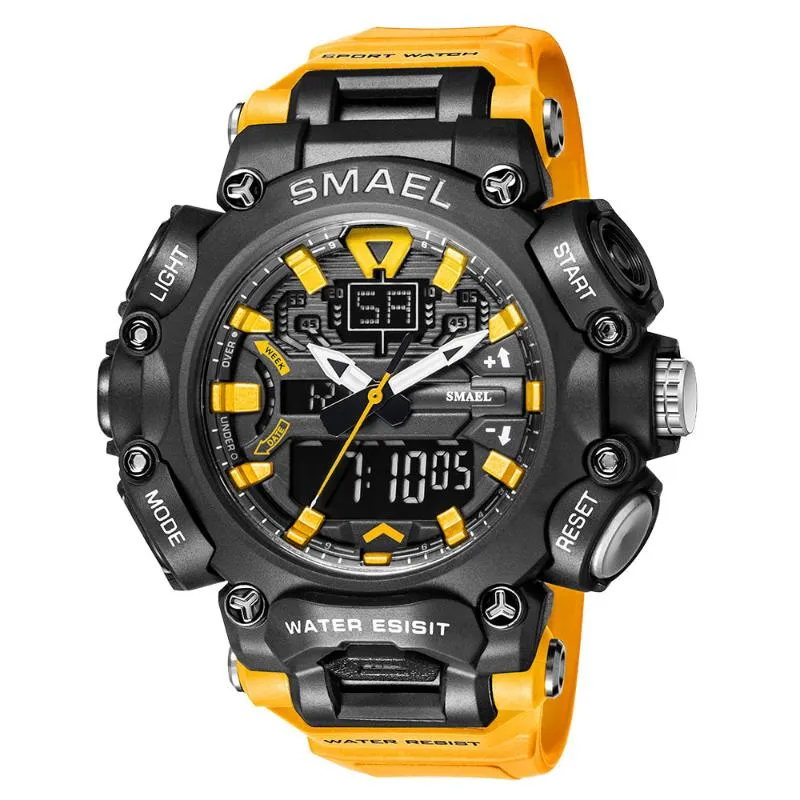 Armbandsur Smael Dual Time Led Digital Watch för män 50 m vattentät kronografkvartsklockor Orange Military Sport Electronic 298G