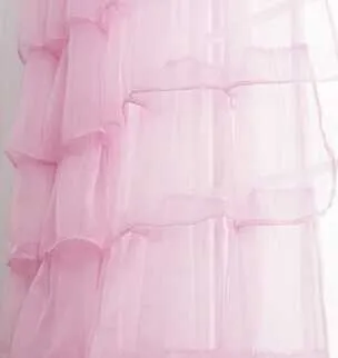 女の子の寝室の半陰の白/緑/ピンクのシアーカーテンのためのカスタマイズされた多層フリレのチュールカーテン210913