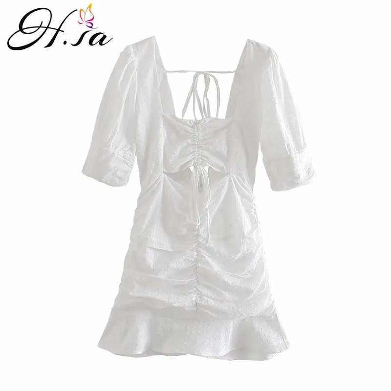 Hsa Women Summer White Sexy Dress Backless Mini Party Vestidos Short Sleeve Robe Mujer Short Lady Party Club Clothes Boho 210716