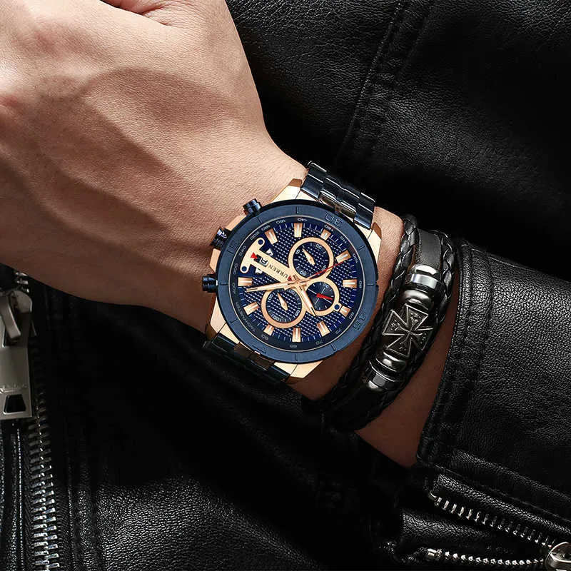 Horloge mannen curren luxe merk goud chronograaf mannelijke polshorloge heren roestvrijstalen waterdichte militaire horloges man 210527