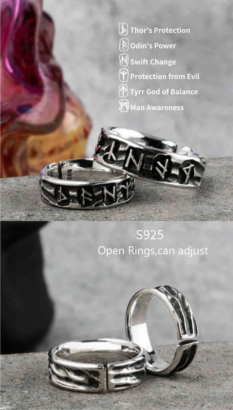Handgefertigter originaler Wikinger-Ring aus S925-Sterlingsilber mit Rune und Holzbox als Geschenk für Männer oder Frauen