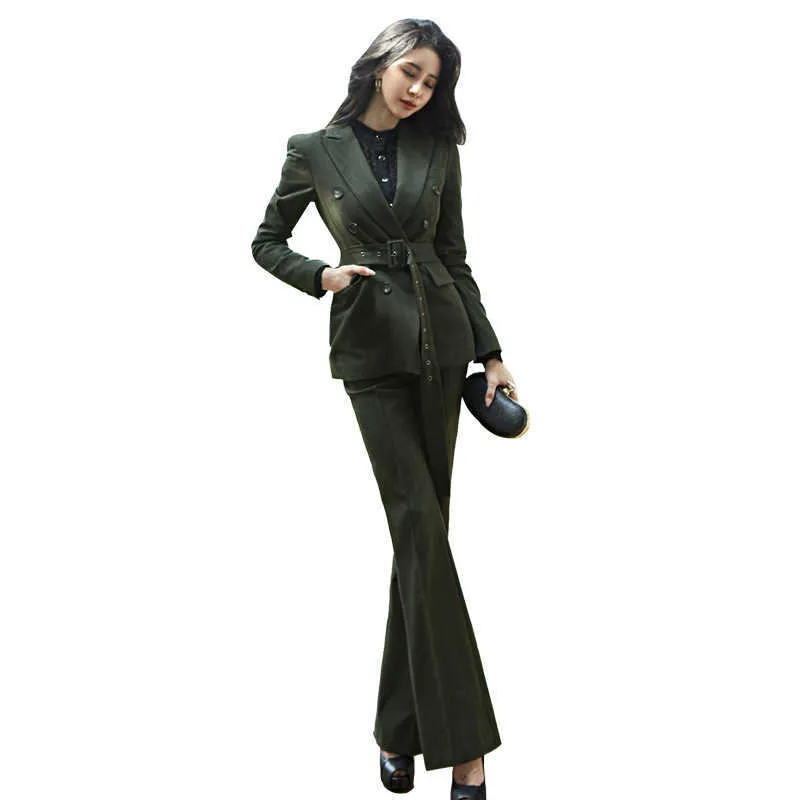 Profesyonel Zarif kadın Pantolon Suit Yüksek Kaliteli Mizaç İnce Katı Renk Bayanlar Blazer Ceket Kadın Çan Alt 210527