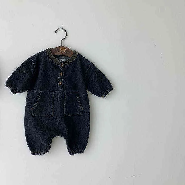 Jesień Zima Maluch Chłopiec Ubrania Dzieci Baby Girl Denim Romper Z Długim Rękawem Kombinezon Playsuit Outfit Set 211101