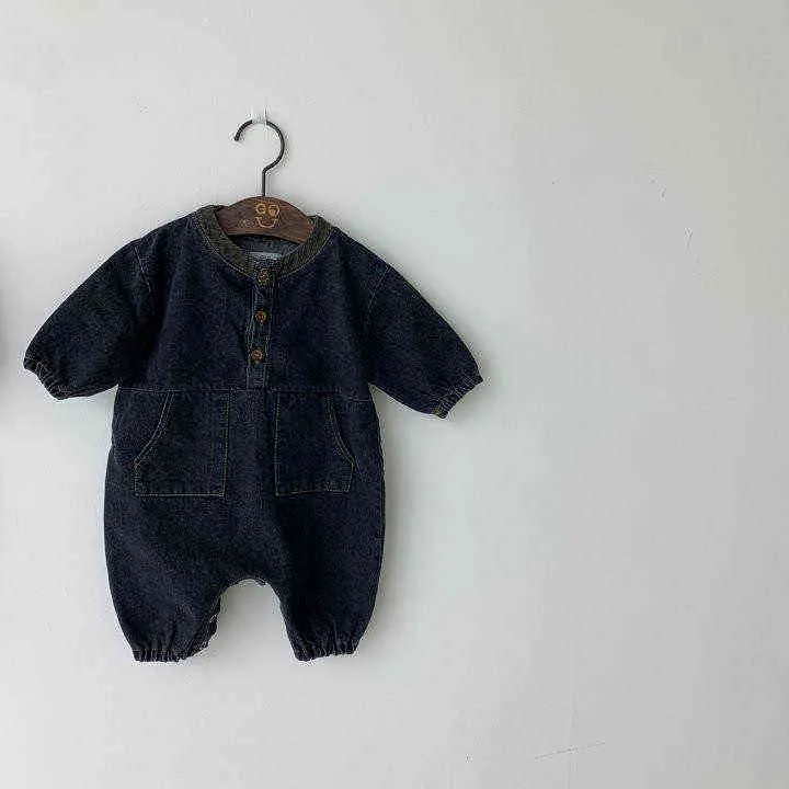 Otoño Invierno ropa para niños pequeños niños bebé niña mameluco de mezclilla mono de manga larga conjunto de traje 211101