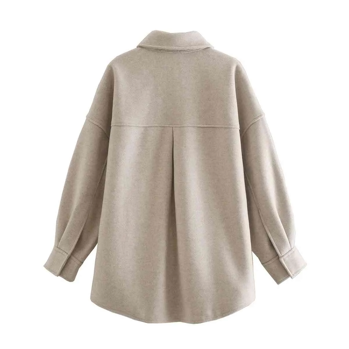 Casual Camel Loose Pocket Woolen Shirt Woman Fashion Ladies Sping Long Sleeve Thick Blouse Coat Female Outwear 210520