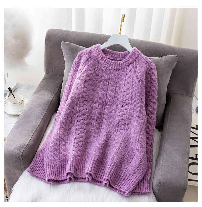 H.SA Dames Winter Pullovers Onheck Purple Green Oversized Twisted Knitwear Japanse stijl Trui Trekkleding 210417