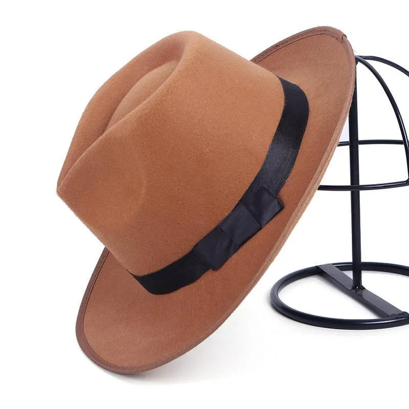 Geniş Kötü Şapkalar Fedoras Şapka Erkek Kadınlar Çarpık Edge Kemer Olun Lüks Moda Panama Partisi Beyefendi Kış