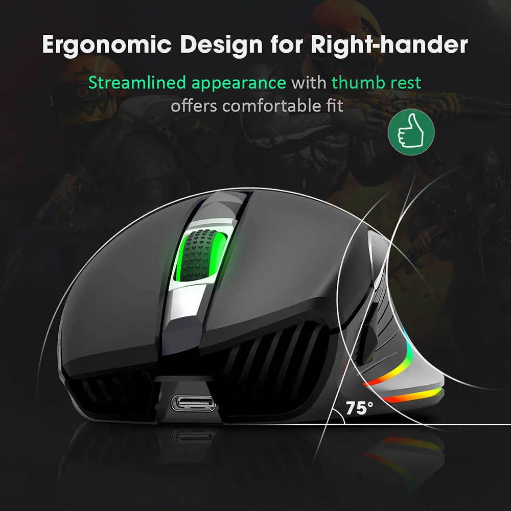 PICTEK PC255 Gaming Mouse Wireless 10000 DPI RGB Mouse Rechargeable Ergonomic Computer Mice With 8 Programmable Buttons For PC (4)