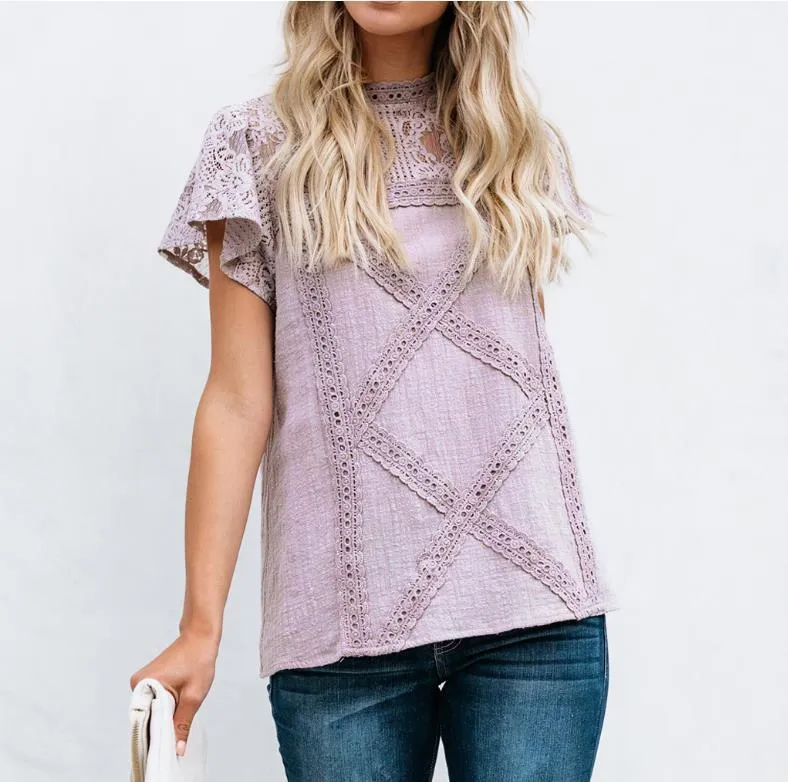 Plus w rozmiarze 4xl 5xl Shirt Blouse żeńska sprężyna Nowe topy o pół-rękawie koronkowe spółek nadruk boho damska koszula 210412