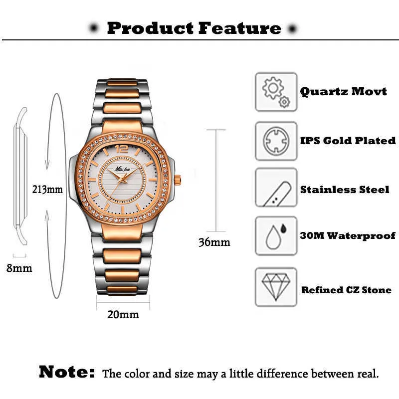 ملكة جمال - بائع مشاهدة النساء uhr روز الذهب الأزياء عارضة السيدات ساعات المعصم xfcs قطرة الكوارتز ساعة اليد 210616