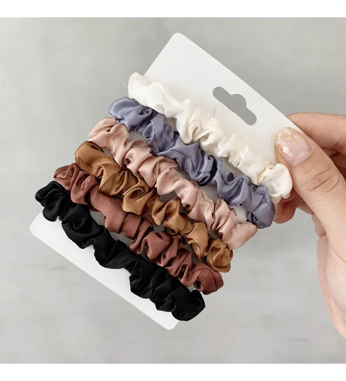 6 pz/lotto Donne Scrunchies Raso di Seta Legami Dei Capelli Corda Ragazze Elastico Elastico Hairband Ponytail Titolari Accessori DHL libero