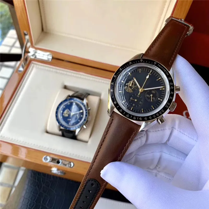 Relojes suizos de las mejores marcas para hombres Apolo 11 50 aniversario reloj deisgner movimiento de cuarzo todo el dial trabajo luz de luna dial velocidad montr281o