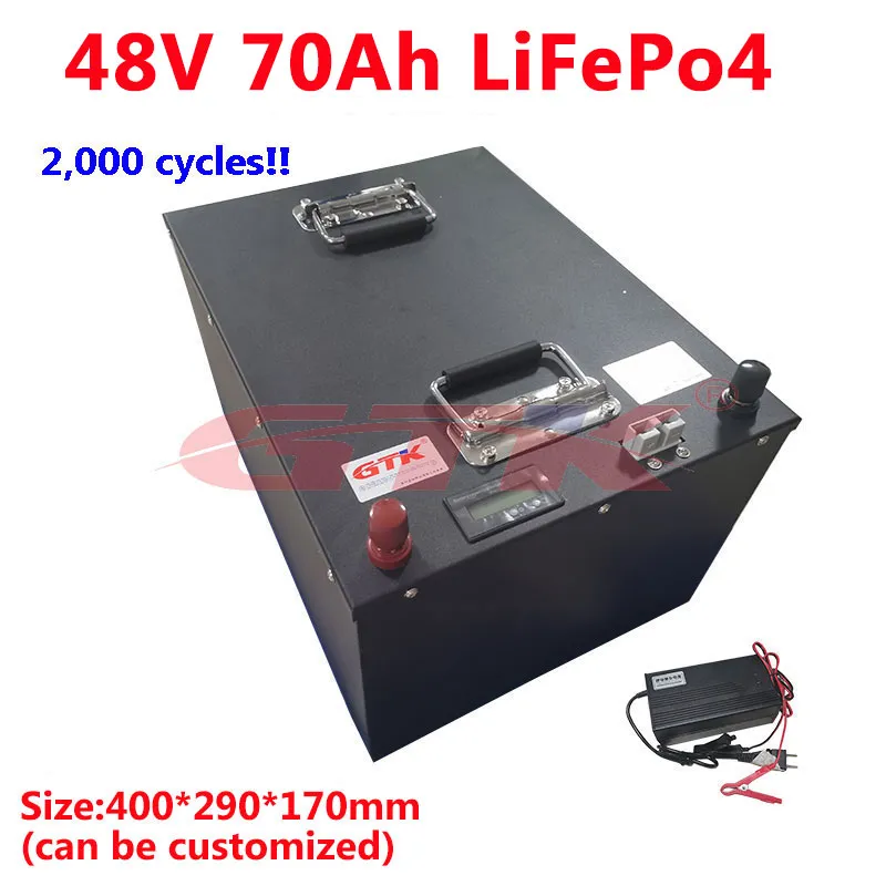 GTK 48V 70AH Lithium LifePo4 bateria não 80h bateria com BMS para 5000W RV EV tricicleta triciclo barco de pesca + 10A carregador