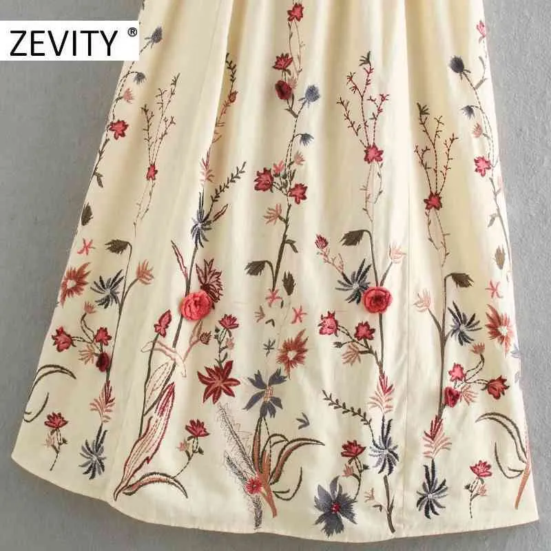 women vintage flower embroidery elastic ruffles sling midi dress chic female crochet patchwork casual slim dresses DS4389 210420