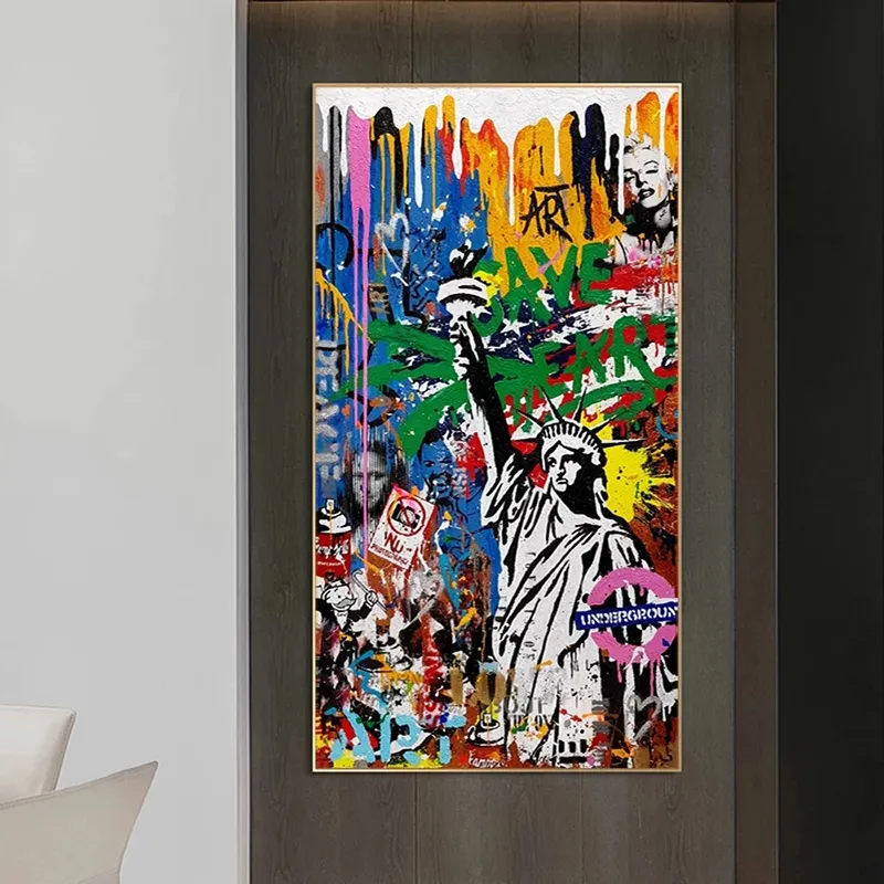 Abstract Graffiti Street Art Vrijheidsbeeld Canvas Schilderij Posters en Prints Wall Art Pictures Voor Woonkamer Home Decor263N