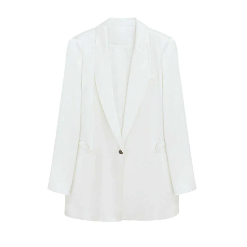 Blazer Donna Designer Raso Top manica lunga Solid White Office Ladies Giacche casual Abiti formali Abiti 210608
