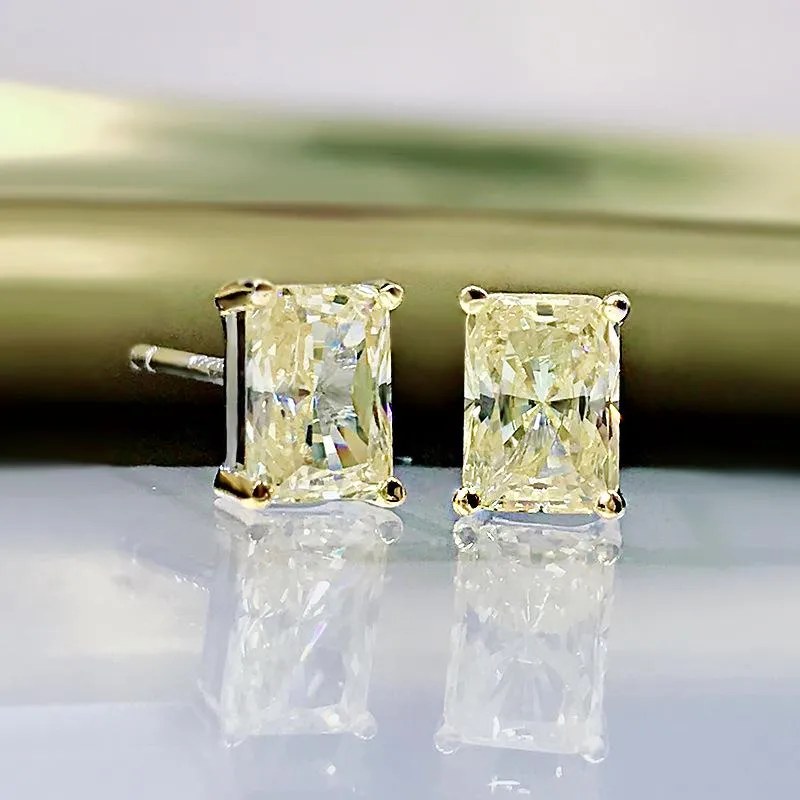 Stud Luomansi 100%-S925 Sterling zilver glinsterende rechthoek Witgele geel koolstof diamanten oorbellen vrouw sieraden294u