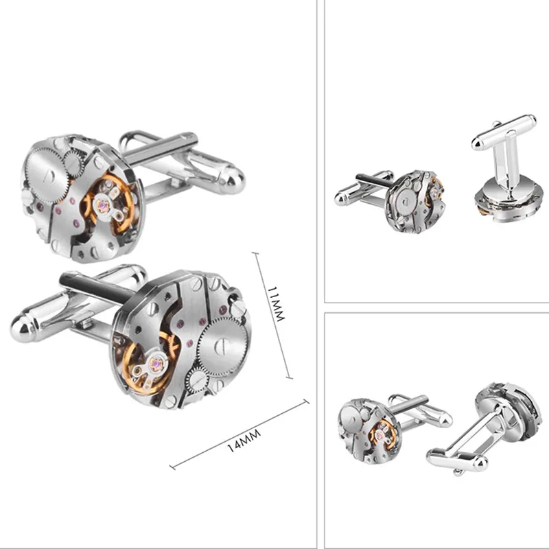 Пара перемещения набор для мужчин свадебный жених стационарные часы механизма шестерня рубашка манжеты мужчина костюм рукава запонки ссылки