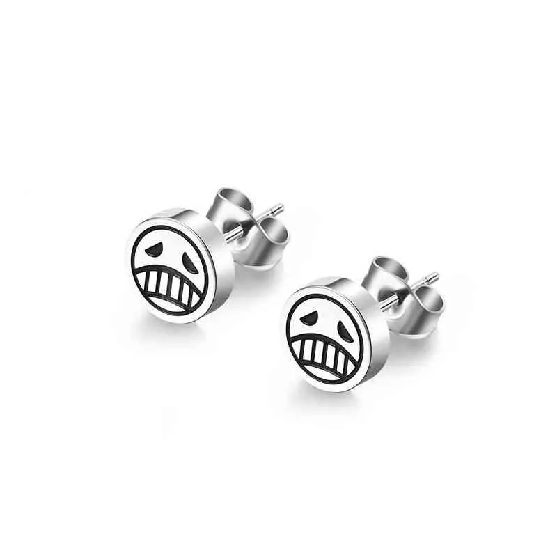 Anime One Piece Cosplay Props Smycken Tillbehör Karaktär Portgas D Ace Stud Happy Achapy Face Titanium Steel Earrings205a