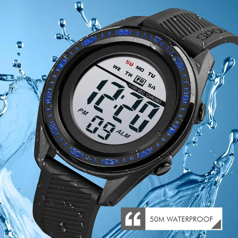 Sport elettronico da uomo orologio LED settimana display impermeabile multifunzione cinturino nero digitale Relogio Masculino 1638 orologi da polso2446