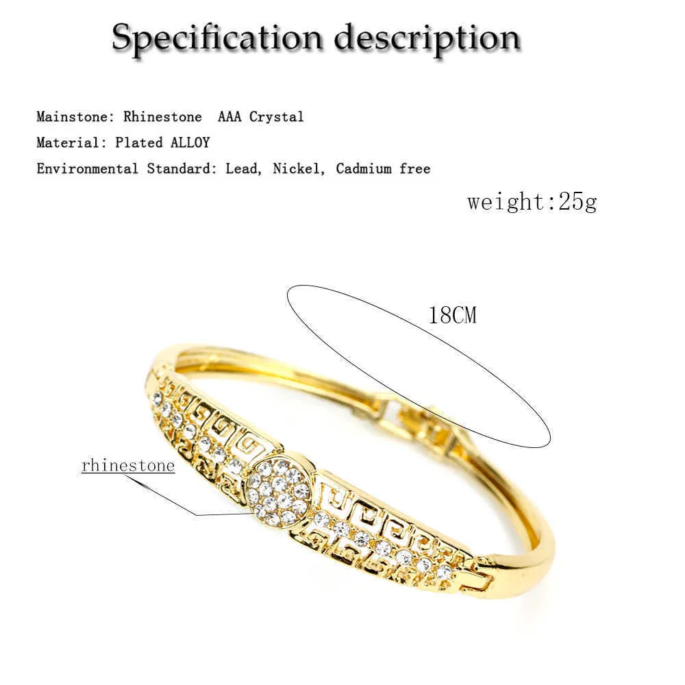 SUNSPICEMS Gold Color Full Rhinestone Cuff Bracelet Bangle For Women Arabic Ethnic Wedding Party Jewelry Morocco Bridal Gift X0706