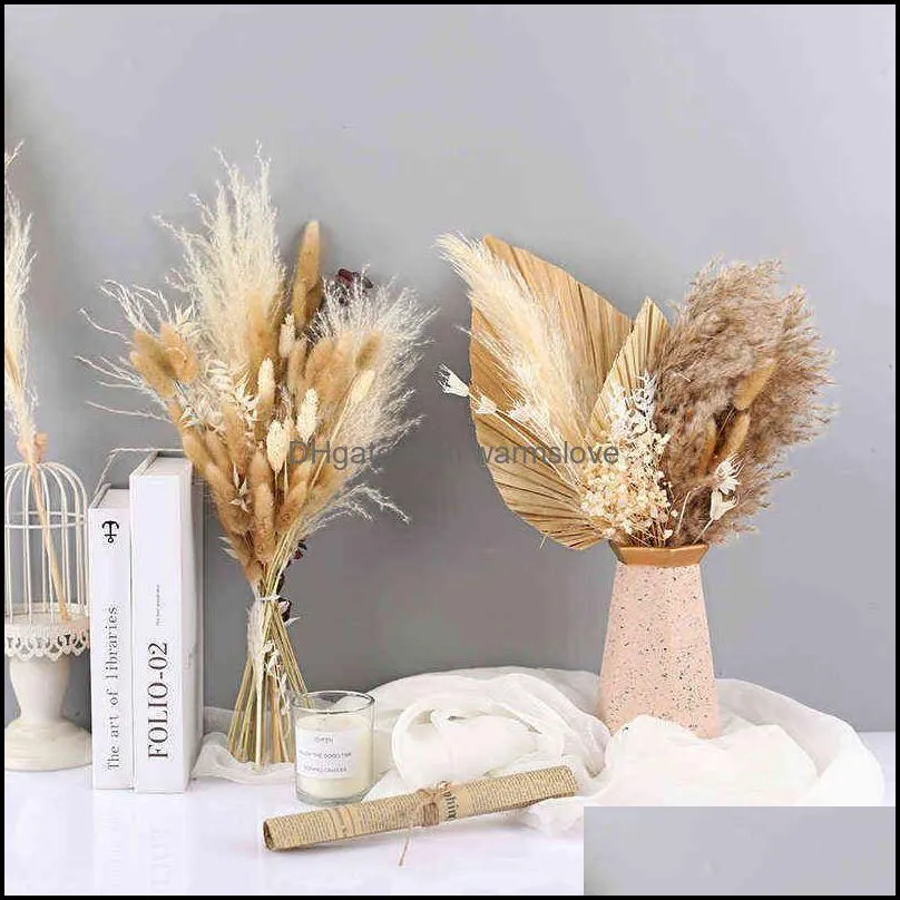 Gifts for women 1 Set Dried Flower Natural Pampas Grass Home Decor Wedding Bouquet Phragmites Reed Plants Christmas Decoration Y211229