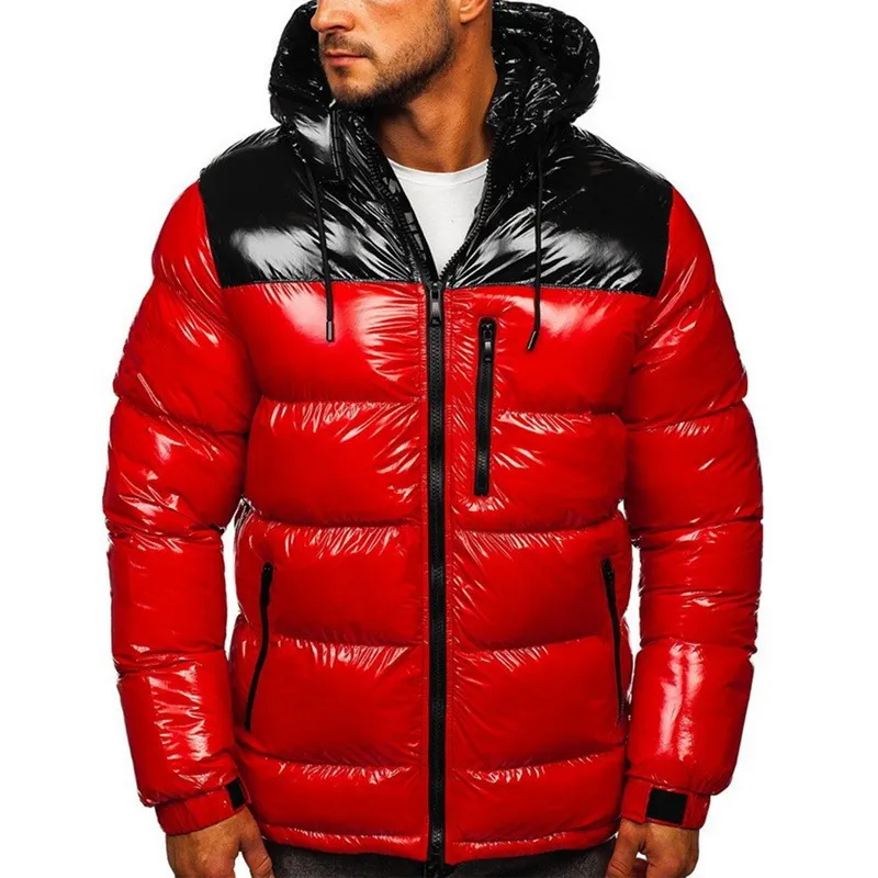 明るい革の冬のメンズジャケットのカジュアルパーカーの壁の防水スタンドのカラーフード付きコートの服が厚く