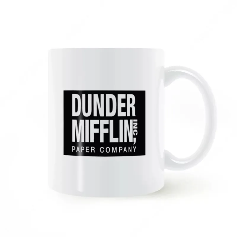 Dunder Mifflin The Office Worlds Najlepsze boss kawy i kubki 11 uncji zabawna ceramiczna herbata/mleko/kakao Kubek Unikalny prezent biurowy 210409