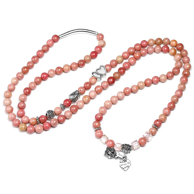 6 мм натуральные родохрозитные бусины Strand женщины Lotus Om Buddha Charm Bracete 108 Mala ожерелье ювелирные изделия йоги