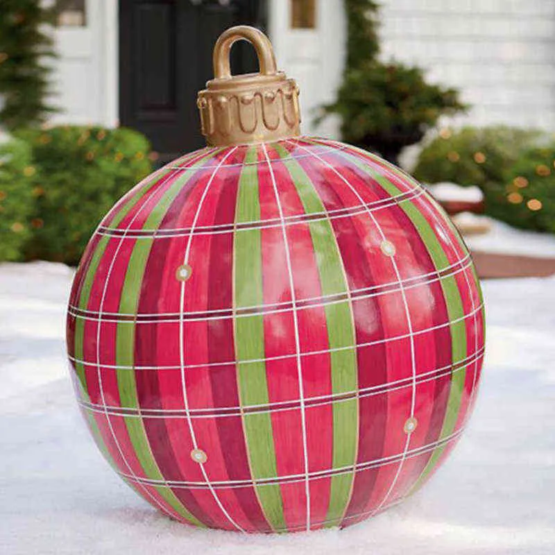 60CM Christmas Ball Decoration Outdoor Xmas Ornament Christmas Tree Decoration PVC Inflatable Balloon Home Christmas Gift Party 211104