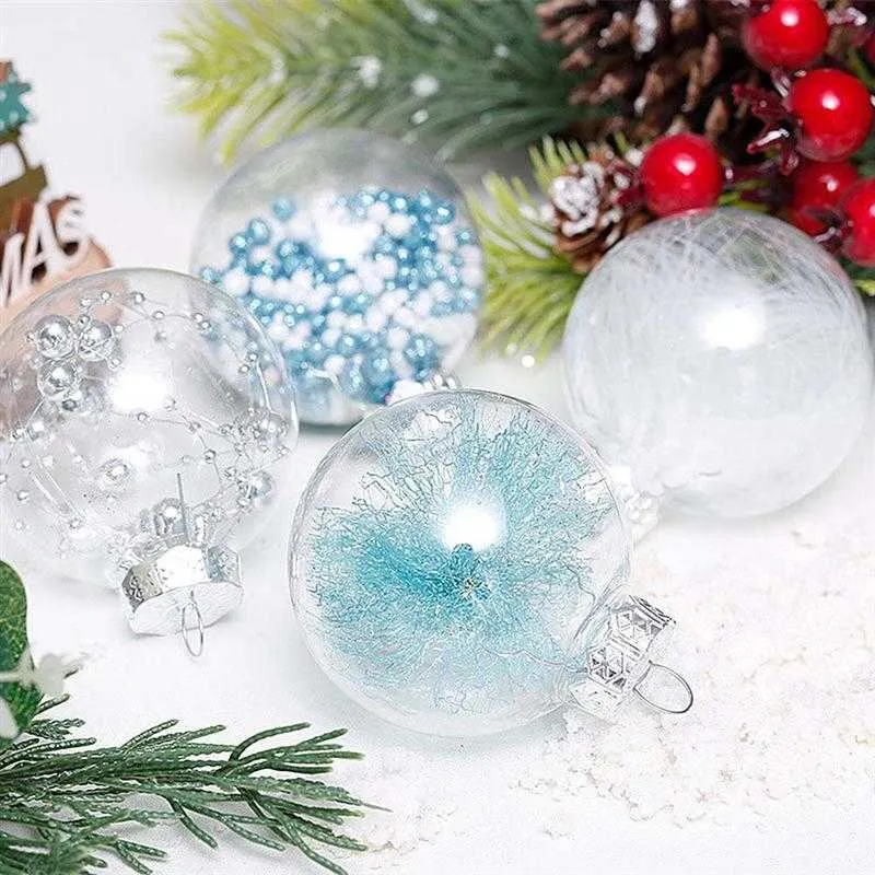 24/30 Sztuk Boże Narodzenie Xmas Tree Ball Decor Wiszące Kulki Zdroga Mesh Przezroczyste 6cm Ornament 211018