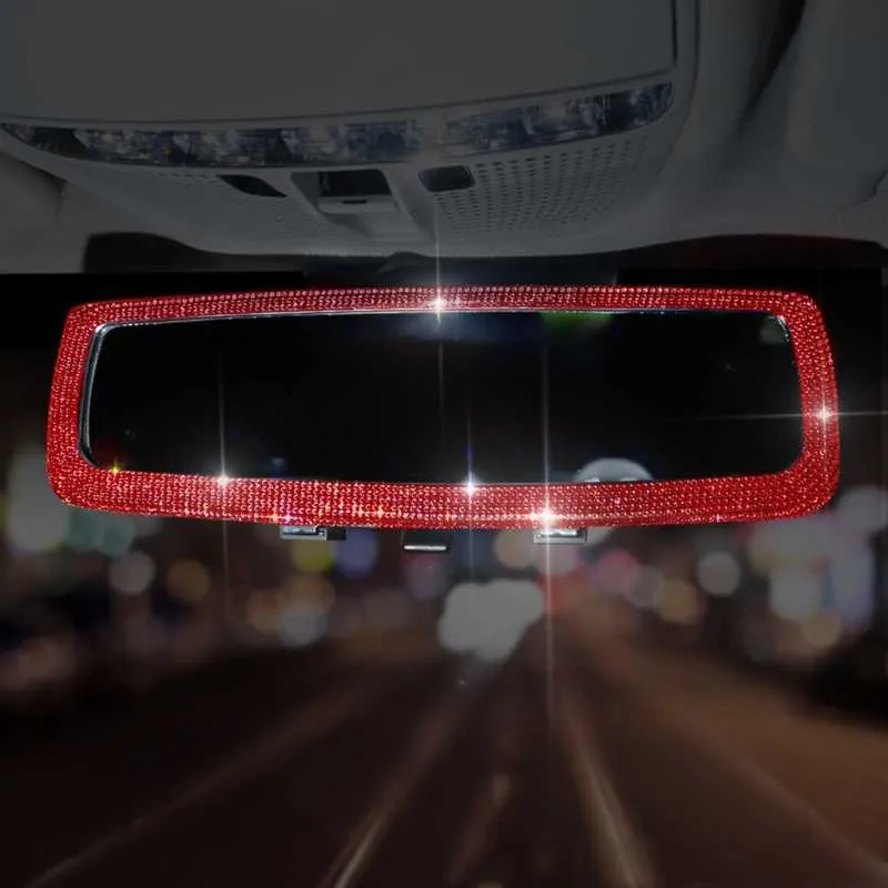 Crystal Diamond Sparkle Universal Car Interior Rear View Mirror Driving Safety Mirror Cover Trim for Women Girls210n