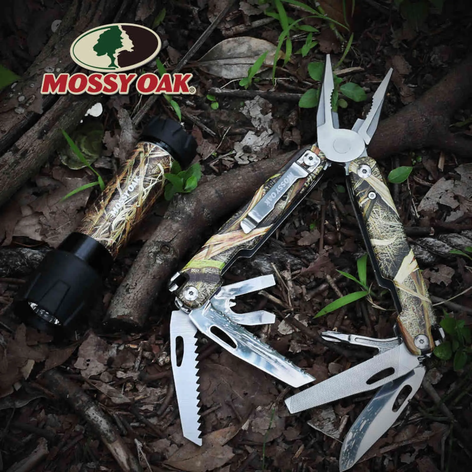 Mossy Oak Multitool 12-in-1 다중 플라이어 와이어 커터 다기능 도구 생존 캠핑 도구 낚시 211028299I