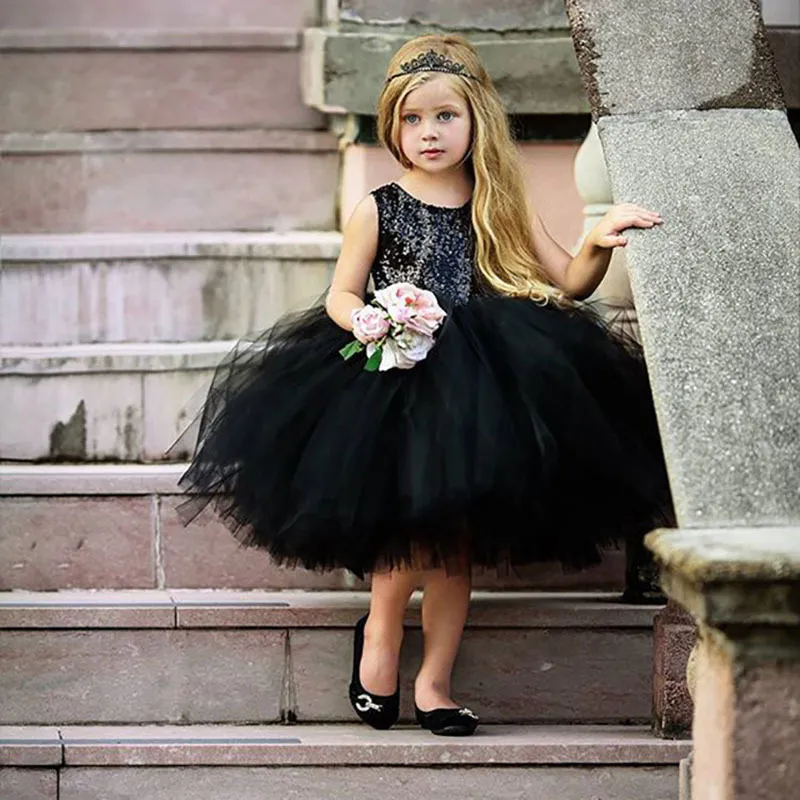 Flickor Fancy Wedding Dress Kids Ärmlös Sequins Party Födelsedag Dop för sommar Es Baby Princess 210515