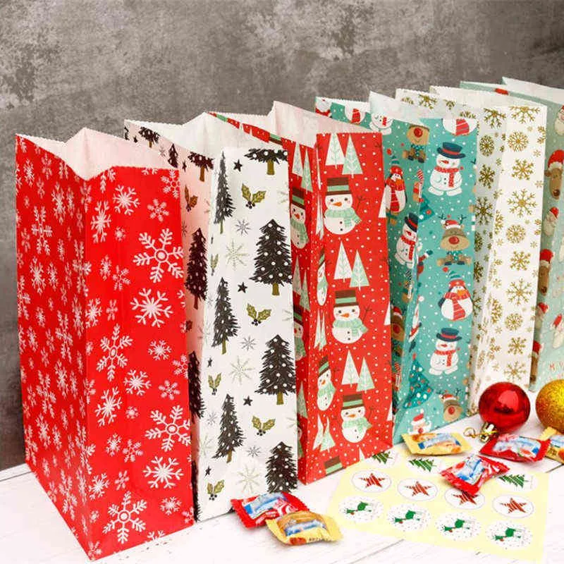 24 jours de Noël calendrier de l'avent sacs ensemble sac cadeau de Noël en papier avec des autocollants bricolage pochettes de stockage de bonbons Navidad décoration 211104
