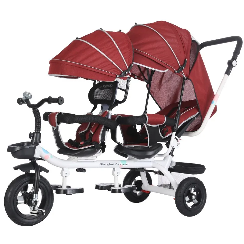 Multifunction Baby Twin Trolley Three Wheel Stroller Double Tricycle Trolley Rotating Swivel Seat Pushchair Buggies227K