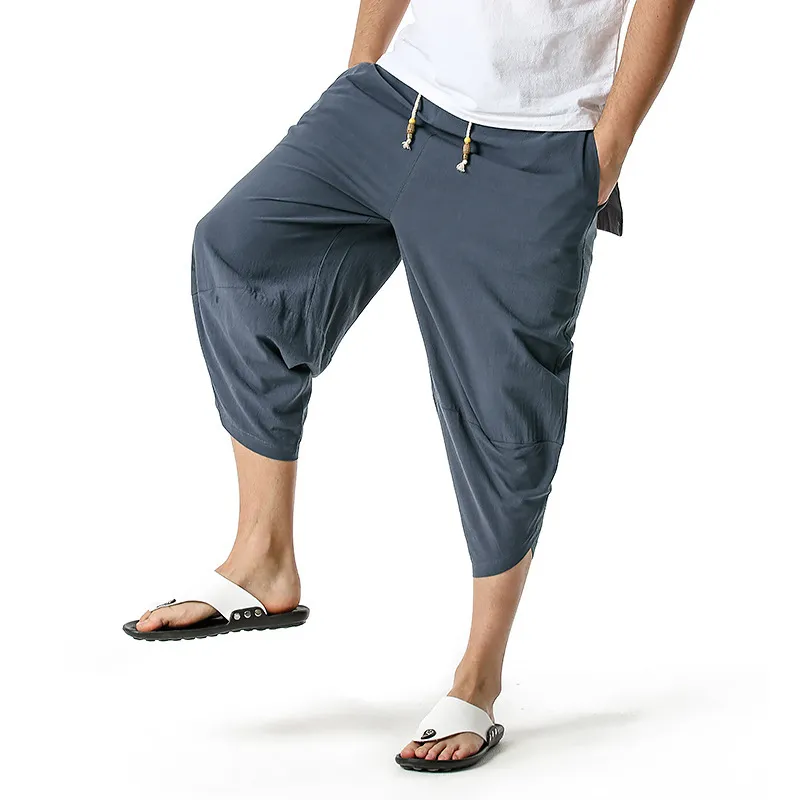 Solid Harem Pants Uomo Cotone Casual Mens Pantaloni Traspirante Accogliente Baggy Cross-Pantaloni Harajuku Oversize Streetwear 210524