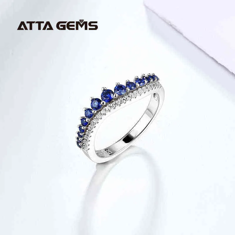 Blå Sapphire Sterling Silver Ringar För Kvinnor Bröllop Förlovning Smycken S925 Skapat Round Cut Wholesale 211217
