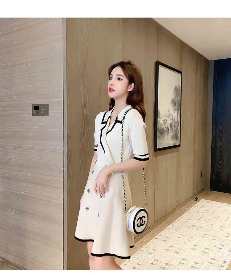 Summer Spring Elegant Vintage z krótkim rękawem Dress Kobiety Koreański Plus Rozmiar Przyciski Slim Line Mini Party Dresses 210513