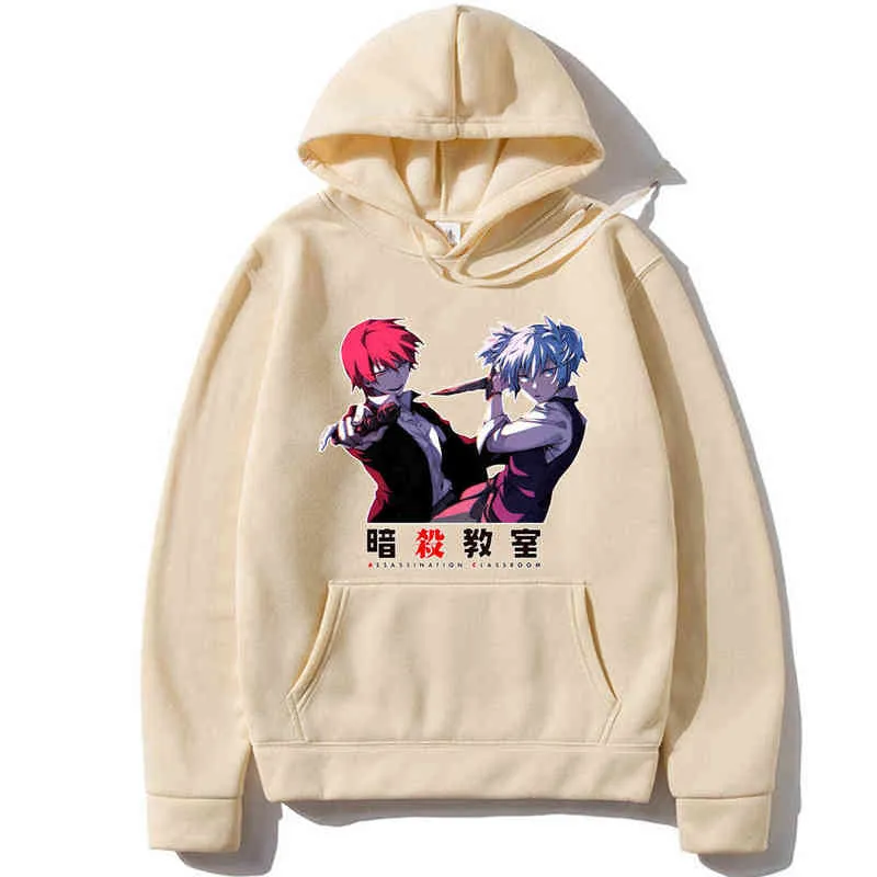 90s Anime Hoody Streetwear Mens Felpe con cappuccio Assassinio Aula Karma Akabane Pullover Tops H1227