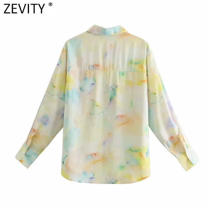 Women Vintage Tie Dyed Printing Casual Smock Blouse Office Ladies Long Sleeve Breasted Shirt Chic Blusas Tops LS9007 210420