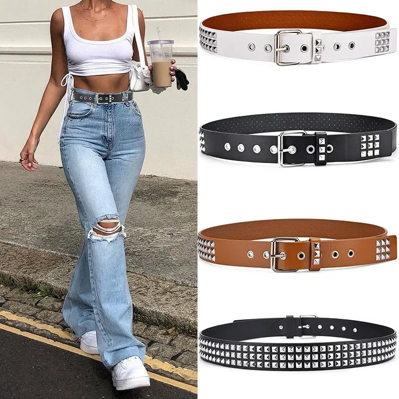 Ceintures unisexe mode ceinture rivet pour femmes hommes clouté punk rock avec boucle ardillon femme noir ceinture femme257v