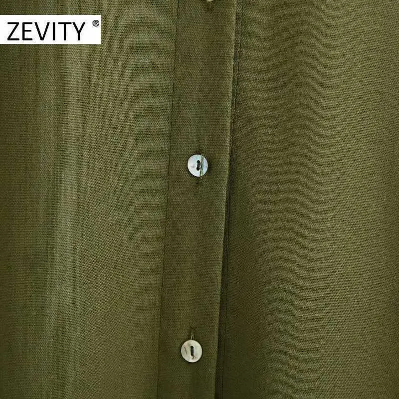 Zevity Women Fashion Solid Color Pocket Patch Koszula Sukienka Biuro Panie Bierowane Biznes Vestido Casual Proste Suknie DS4277 210603