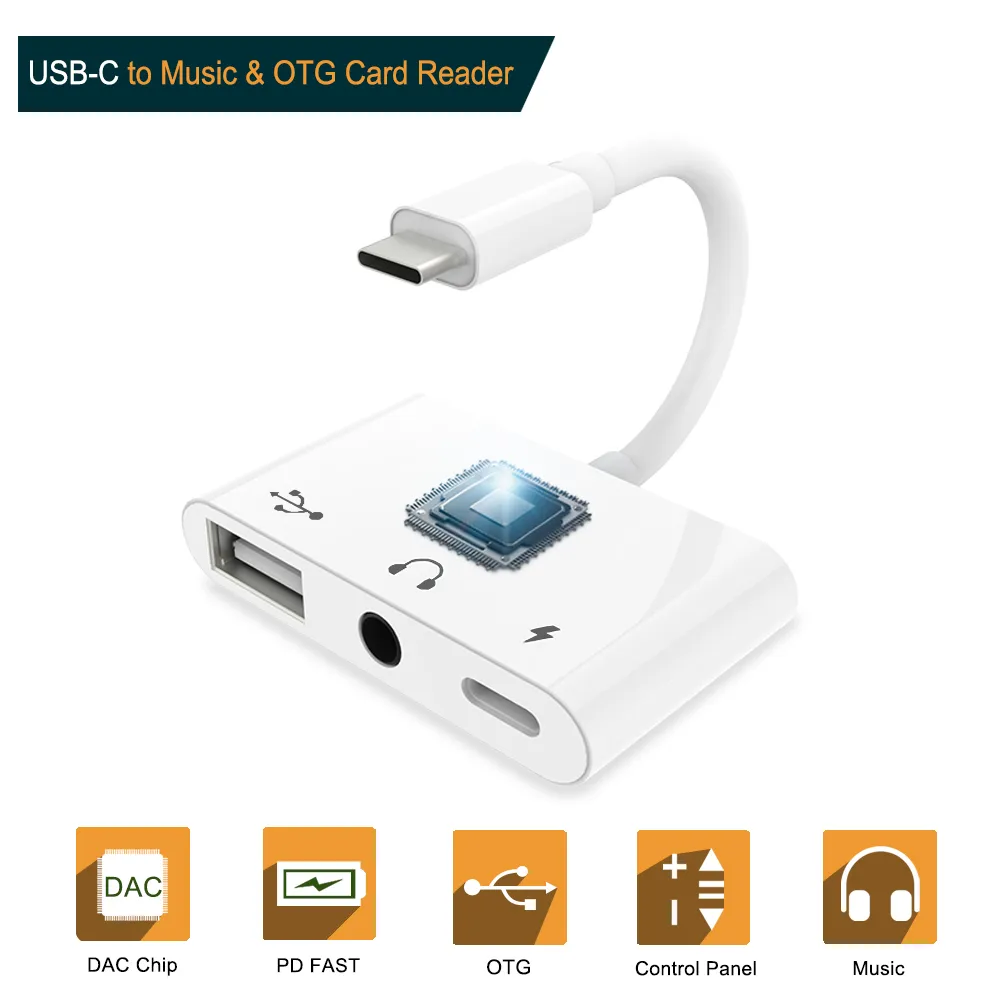 Adattatore lettore di fotocamera da USBC a USB 3 con jack cuffie Aux da 3,5 mm Cavo di ricarica sincronizzazione dati OTG Google Pixel 2/2XL/3/3XL