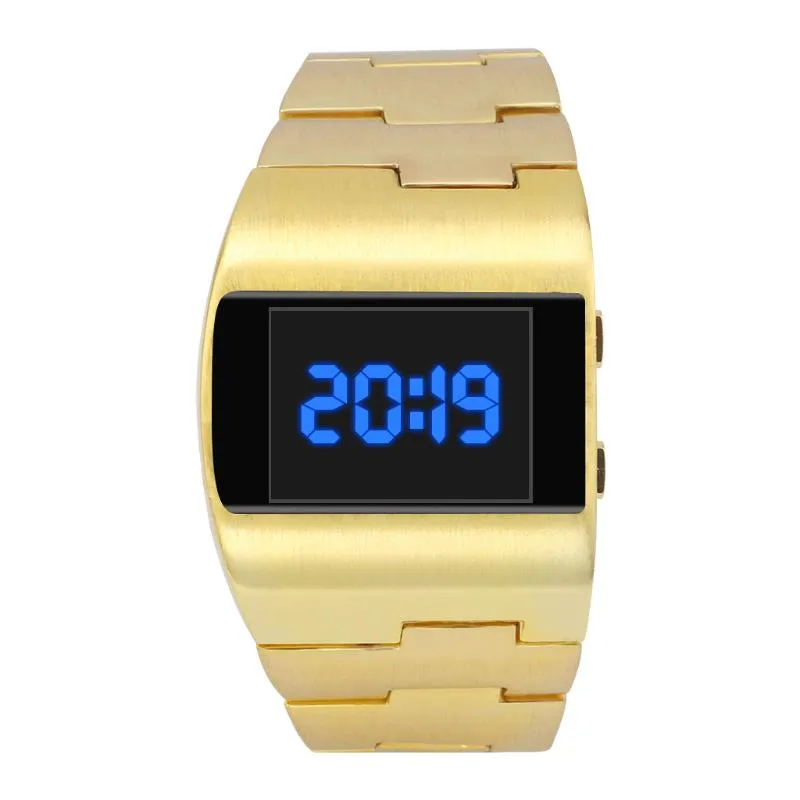 Armbandsur Cool Fashion Wide Steel Belt Watches For Men Creative Monochrome Digital Electronic Watch Casual Rostfri Dial298e