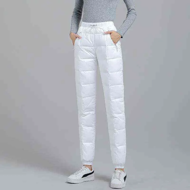 Случайные толстые женщины зимние брюки мода теплые плюс размер хлопчатобумажные брюки женский базовый сплошной снег носить высокую талию вниз штаны 211105