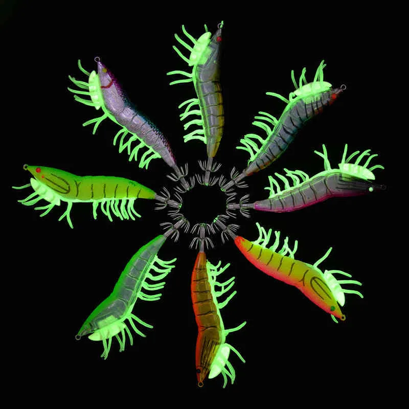 8 stks Vissen Lokken 3D Lichtgevende Garnalen Inktvis Haak Jigs Leurre Egi Octopus Calamar Inktvis 211222230 w