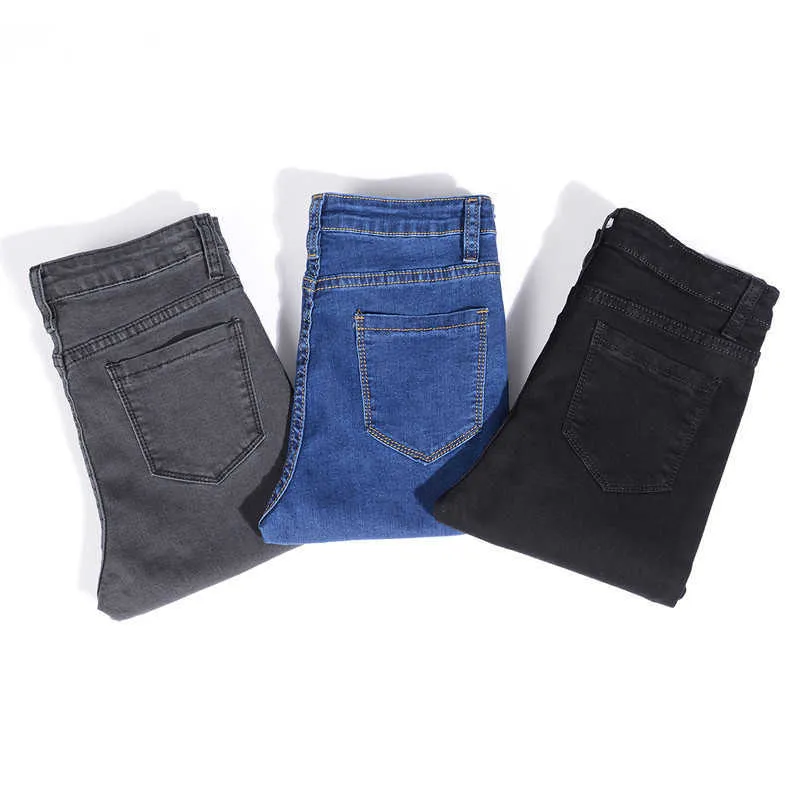 Jeans för kvinnor mamma jeans blå grå svart kvinna hög elastisk plus storlek 40 stretch jeans kvinnliga tvättade denim skinny penna byxor 210730