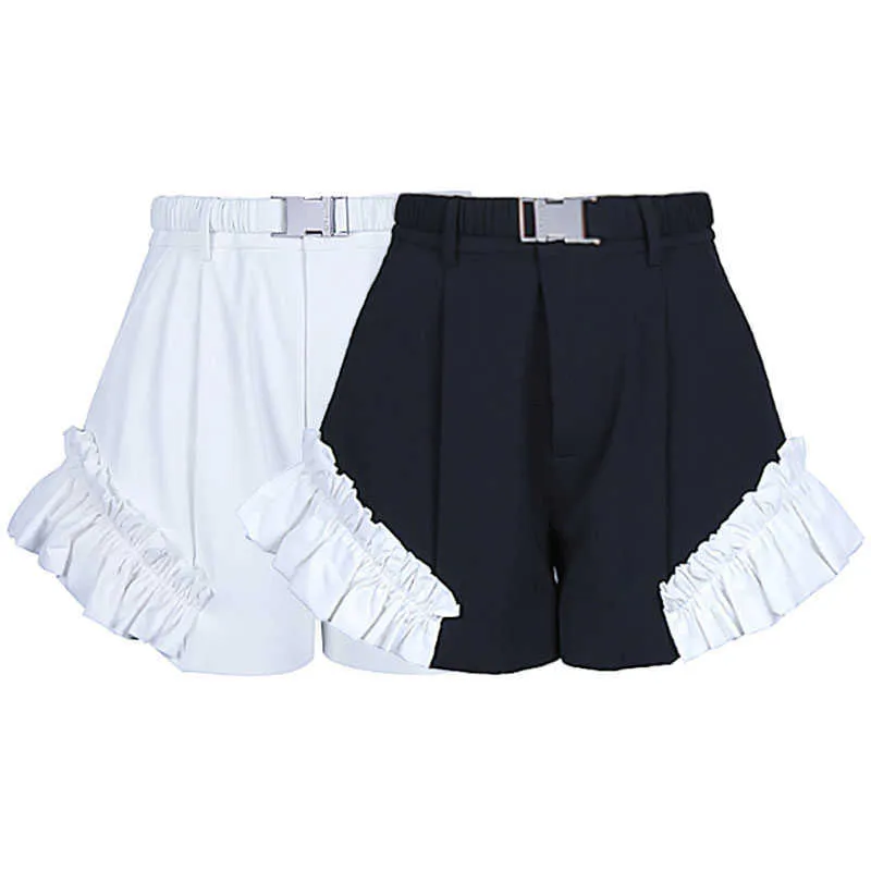 [DEAT] été mode taille haute couleur unie volants a-ligne lâche tempérament élégant femmes Shorts 13C947 210527