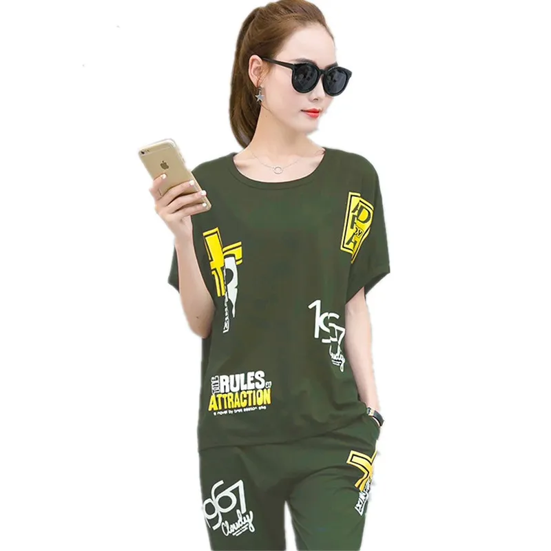 Trending Products 2020 Large size clothing for women Sporting suit female summer printing Lady clothes set Factory Outlet 1671 X0428